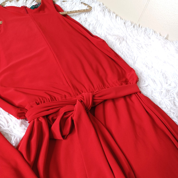 Lauren Ralph Lauren Women’s Jumpsuit Red Wide Leg Belted Formal Stretch Size PM - Picture 5 of 8